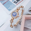 Casual Women's Alloy And Stainless Steel Bracelet Watch With Flower Shape Dial And Diamondstudded Design