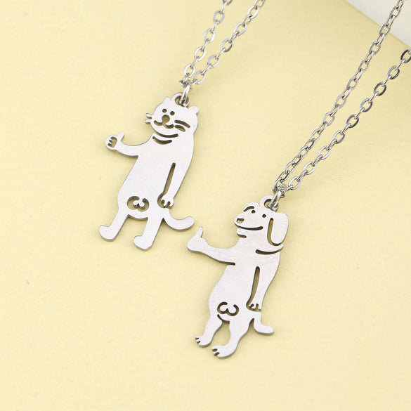 Cat And Dog Titanium Steel Pendant Necklace With Electroplated Animal Zodiac Design Unisex Hip Hop Couple Chain