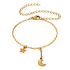 Celestial Moon And Star Zircon Goldplated Stainless Steel Bracelet For Unisex Wear