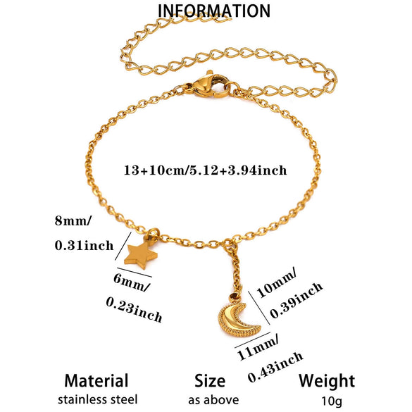 Celestial Moon And Star Zircon Goldplated Stainless Steel Bracelet For Unisex Wear