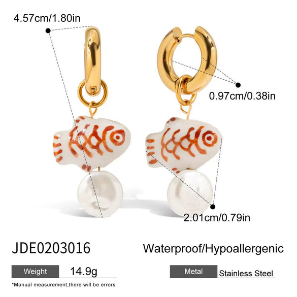 Ceramic And Stainless Steel Geometric Earrings For Women With Electroplating Design Light Luxury Style