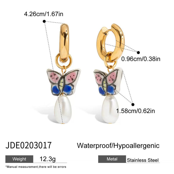 Ceramic And Stainless Steel Geometric Earrings For Women With Electroplating Design Light Luxury Style
