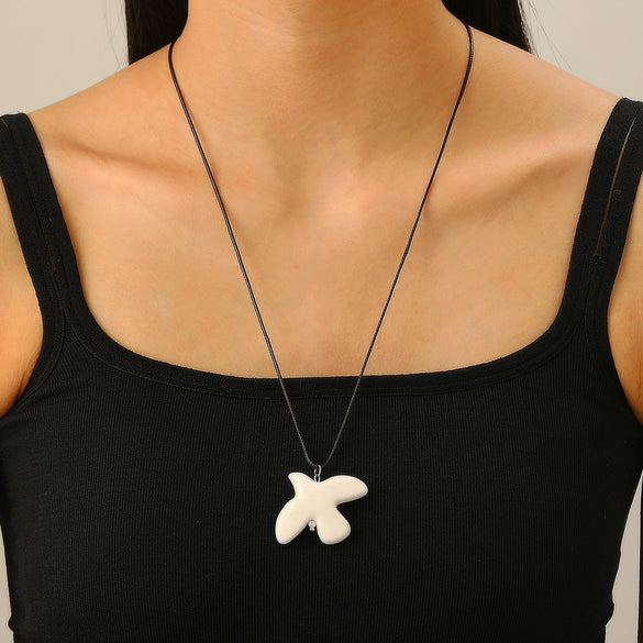 Ceramic Animal Pattern Peace Dove Pendant Necklace With Black Rope And Electroplating Design For Women