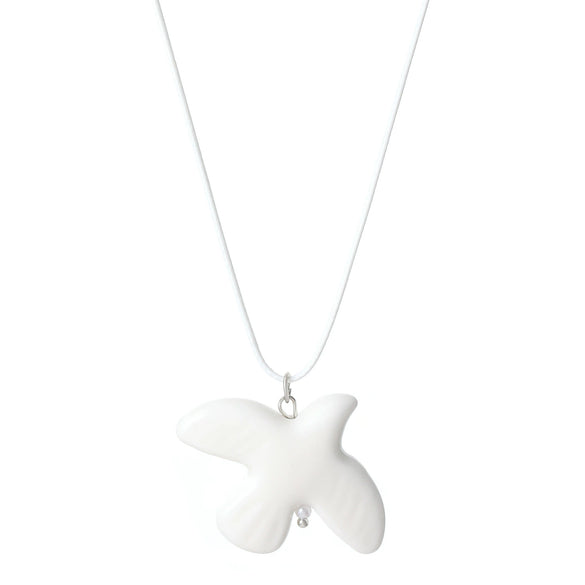 Ceramic Animal Pattern Peace Dove Pendant Necklace With Black Rope And Electroplating Design For Women
