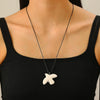 Ceramic Animal Pattern Peace Dove Pendant Necklace With Black Rope And Electroplating Design For Women