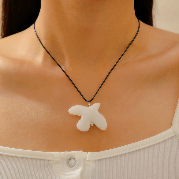 Ceramic Animal Pattern Peace Dove Pendant Necklace With Black Rope And Electroplating Design For Women