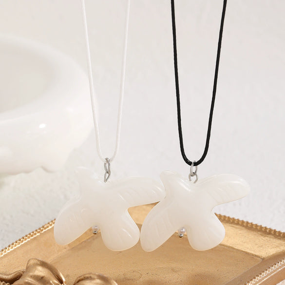 Ceramic Animal Pattern Peace Dove Pendant Necklace With Black Rope And Electroplating Design For Women