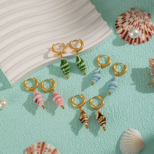 Ceramic Conch Earrings With Marine Elements Animal Zodiac Pattern Electroplated For Women