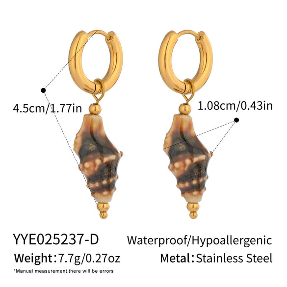 Ceramic Conch Earrings With Marine Elements Animal Zodiac Pattern Electroplated For Women