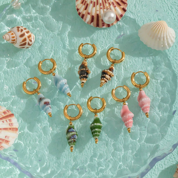 Ceramic Conch Earrings With Marine Elements Animal Zodiac Pattern Electroplated For Women