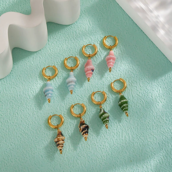 Ceramic Conch Earrings With Marine Elements Animal Zodiac Pattern Electroplated For Women