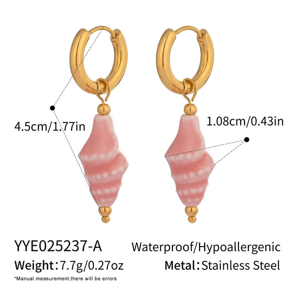Ceramic Conch Earrings With Marine Elements Animal Zodiac Pattern Electroplated For Women