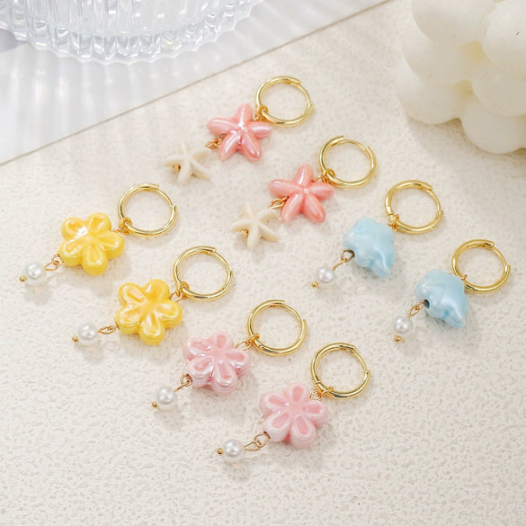 Ceramic Geometric Purely Handmade Ocean Style Earrings For Women