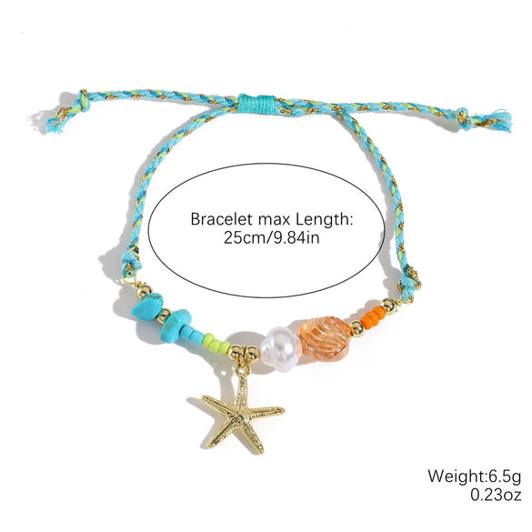 Ceramic Geometric Starfish Shell Fish Pendant Woven Bracelet For Women Electroplated
