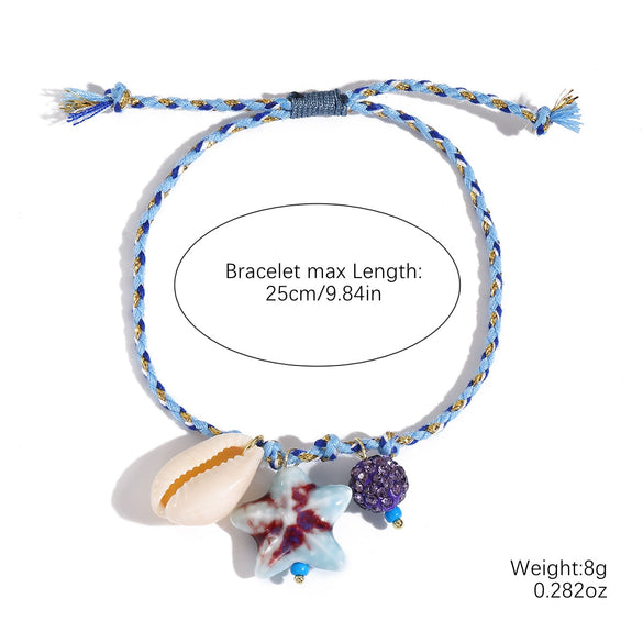 Ceramic Geometric Starfish Shell Fish Pendant Woven Bracelet For Women Electroplated
