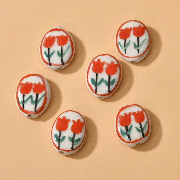 Ceramic Handpainted Little Daisy Flower Beads Jewelry Accessories For Diy Bracelet Necklace Earring