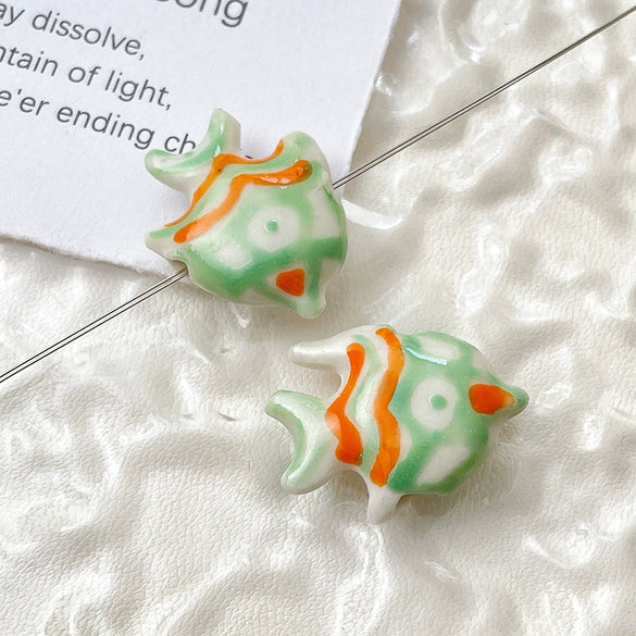 Ceramic Loose Beads Handpainted Goldfish Tropical Fish Retro Style Diy Handmade Jewelry Accessories With Environmental Protection Treatment
