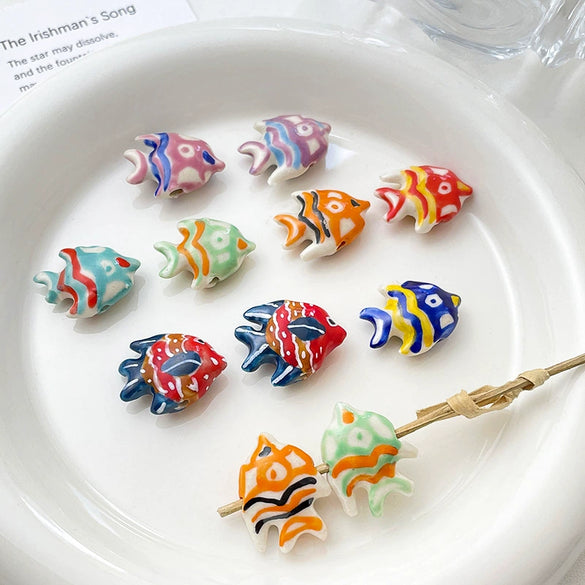 Ceramic Loose Beads Handpainted Goldfish Tropical Fish Retro Style Diy Handmade Jewelry Accessories With Environmental Protection Treatment