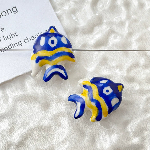 Ceramic Loose Beads Handpainted Goldfish Tropical Fish Retro Style Diy Handmade Jewelry Accessories With Environmental Protection Treatment