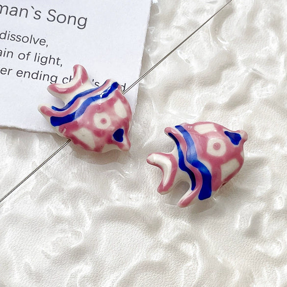 Ceramic Loose Beads Handpainted Goldfish Tropical Fish Retro Style Diy Handmade Jewelry Accessories With Environmental Protection Treatment