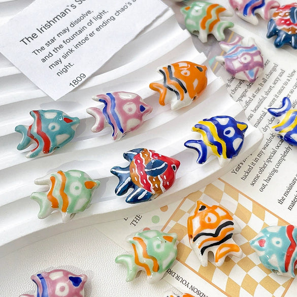Ceramic Loose Beads Handpainted Goldfish Tropical Fish Retro Style Diy Handmade Jewelry Accessories With Environmental Protection Treatment