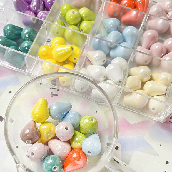 Ceramic Loose Beads Water Drop Pattern Environmentally Friendly For Diy Handmade Jewelry Bracelet Necklace Accessories
