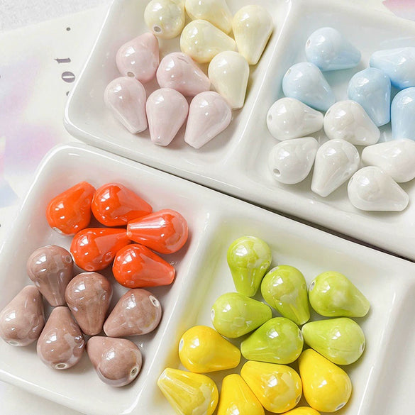 Ceramic Loose Beads Water Drop Pattern Environmentally Friendly For Diy Handmade Jewelry Bracelet Necklace Accessories