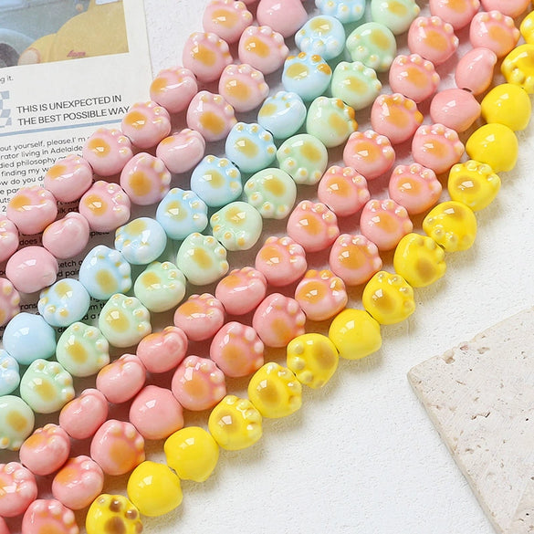 Ceramic Loose Beads With Cat Claw Halo Cartoon Animal Style For Diy Jewelry Dripping Glue Process