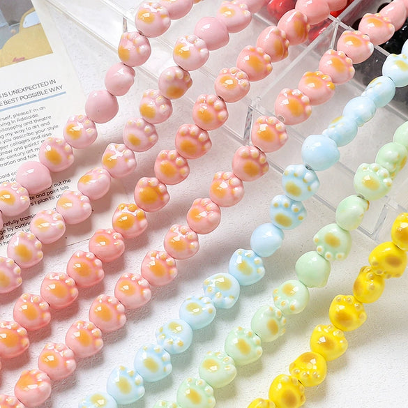 Ceramic Loose Beads With Cat Claw Halo Cartoon Animal Style For Diy Jewelry Dripping Glue Process