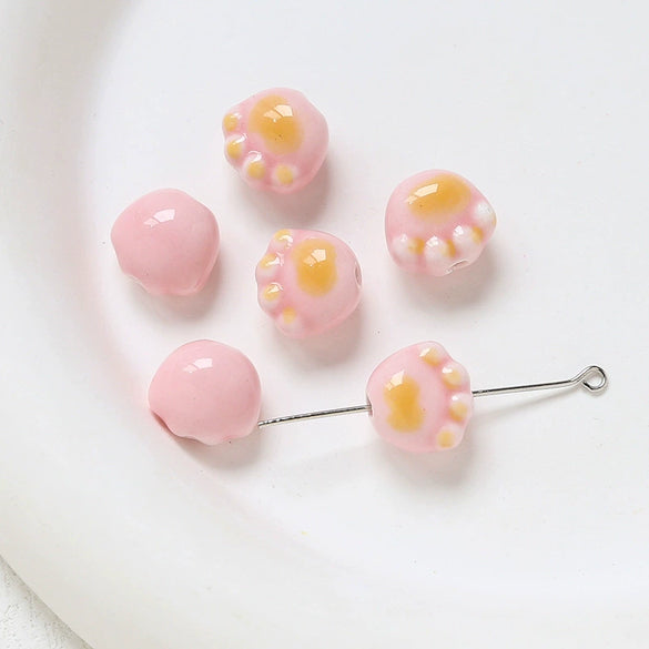 Ceramic Loose Beads With Cat Claw Halo Cartoon Animal Style For Diy Jewelry Dripping Glue Process