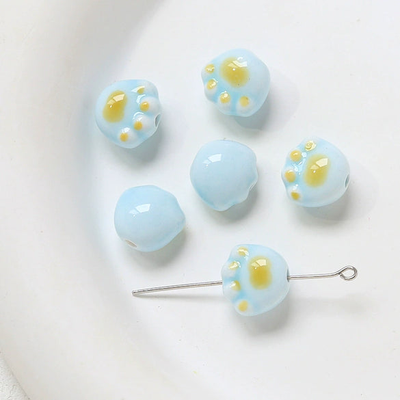 Ceramic Loose Beads With Cat Claw Halo Cartoon Animal Style For Diy Jewelry Dripping Glue Process