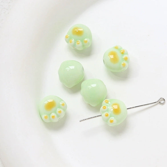 Ceramic Loose Beads With Cat Claw Halo Cartoon Animal Style For Diy Jewelry Dripping Glue Process