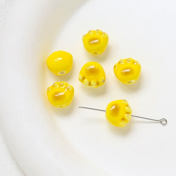 Ceramic Loose Beads With Cat Claw Halo Cartoon Animal Style For Diy Jewelry Dripping Glue Process