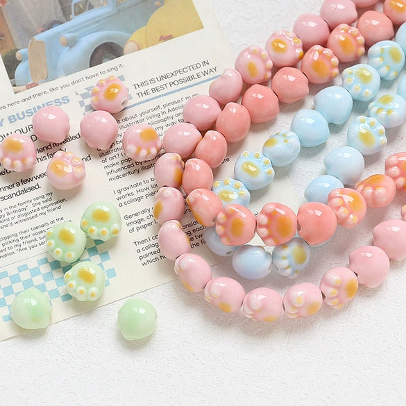Ceramic Loose Beads With Cat Claw Halo Cartoon Animal Style For Diy Jewelry Dripping Glue Process