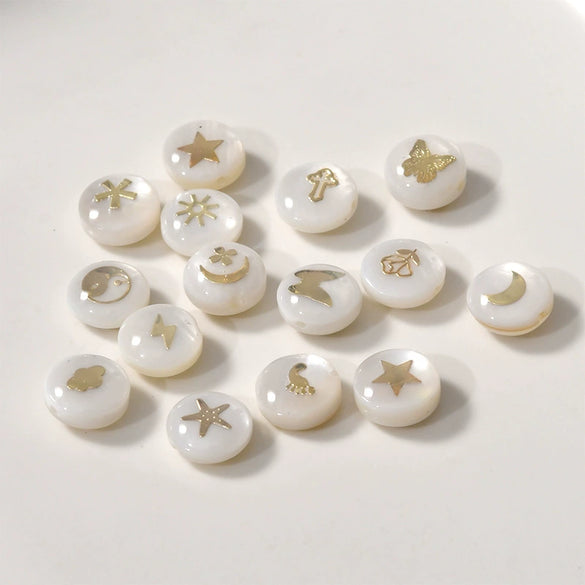 Ceramics Freshwater Shell Doublesided Goldplated Floret Butterfly Moon Star Round Dripping Glue Jewelry Accessories