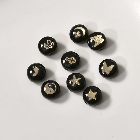 Ceramics Freshwater Shell Doublesided Goldplated Floret Butterfly Moon Star Round Dripping Glue Jewelry Accessories