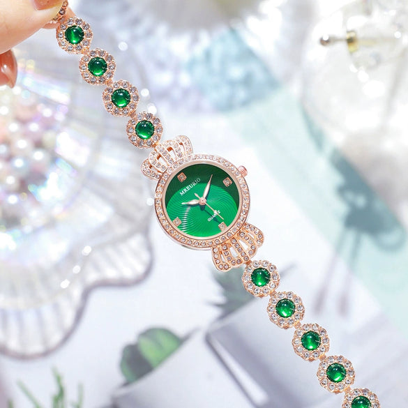 Chalcedony Metal Alloy Women's Fashion Watch With Flattop Tapered Crown And Jewelry Buckle