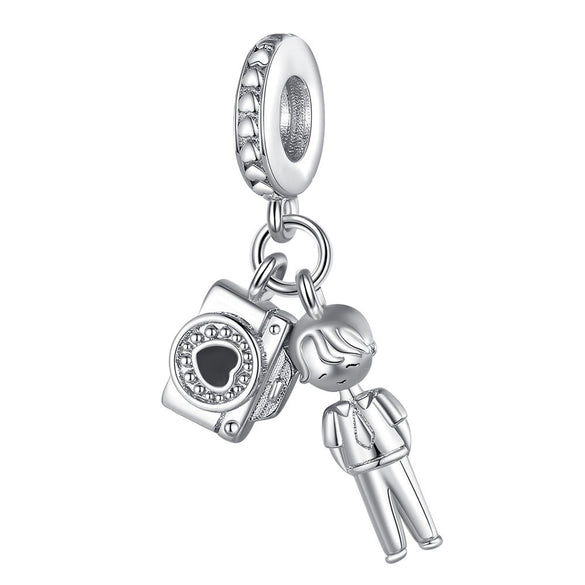 Charm Jewelry Silverplated Suitcase Camera Beaded Diy Accessories With Dripping Oil Design For Women