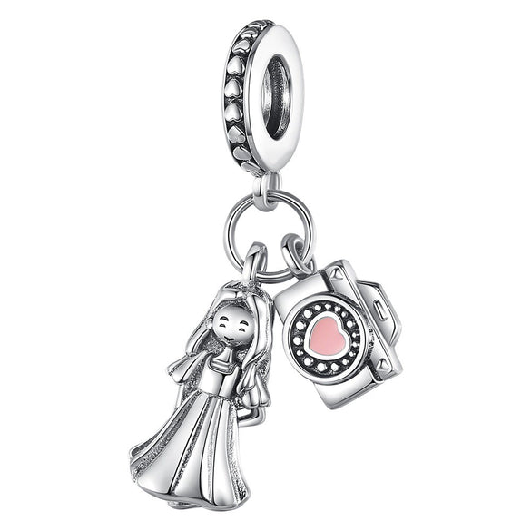 Charm Jewelry Silverplated Suitcase Camera Beaded Diy Accessories With Dripping Oil Design For Women