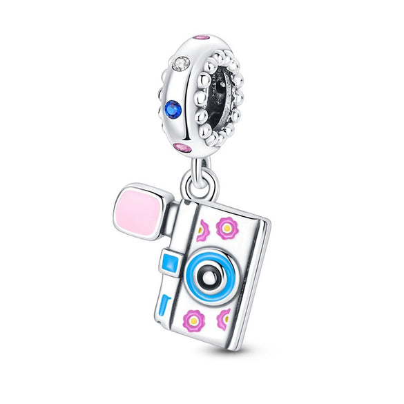 Charm Jewelry Silverplated Suitcase Camera Beaded Diy Accessories With Dripping Oil Design For Women