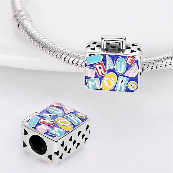 Charm Jewelry Silverplated Suitcase Camera Beaded Diy Accessories With Dripping Oil Design For Women