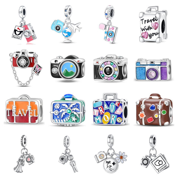 Charm Jewelry Silverplated Suitcase Camera Beaded Diy Accessories With Dripping Oil Design For Women