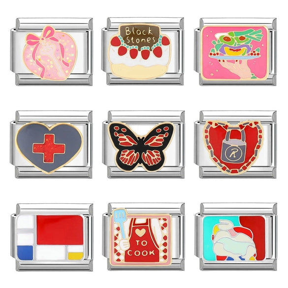 Charms Module Handmade DIY Red And Black Light Luxury Bracelet Creative Personality Italian Bracelet Accessories