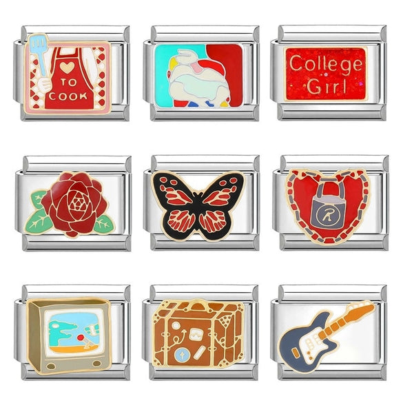 Charms Module Handmade DIY Red And Black Light Luxury Bracelet Creative Personality Italian Bracelet Accessories