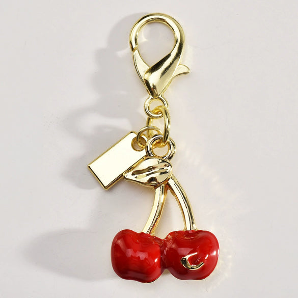 Cherry Pendant Keychain Jewelry For Women Made Of Metal And Crystal Resin With Dripping Oil Processing And Fruit Pattern