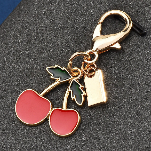 Cherry Pendant Keychain Jewelry For Women Made Of Metal And Crystal Resin With Dripping Oil Processing And Fruit Pattern