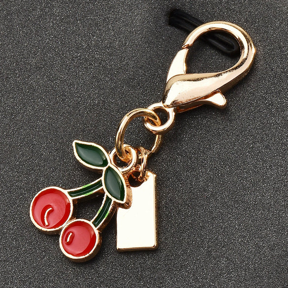 Cherry Pendant Keychain Jewelry For Women Made Of Metal And Crystal Resin With Dripping Oil Processing And Fruit Pattern