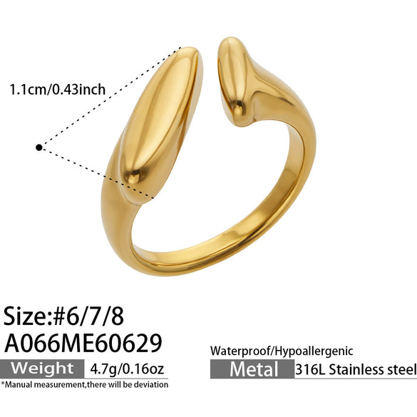 Chic Geometric Irregular Ring For Women And Men 316L Stainless Steel With 18K Gold Electroplated Finish