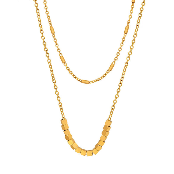 Chic Style Geometric Square Tassel Double Layer Titanium Steel Necklace With Electroplating For Girls
