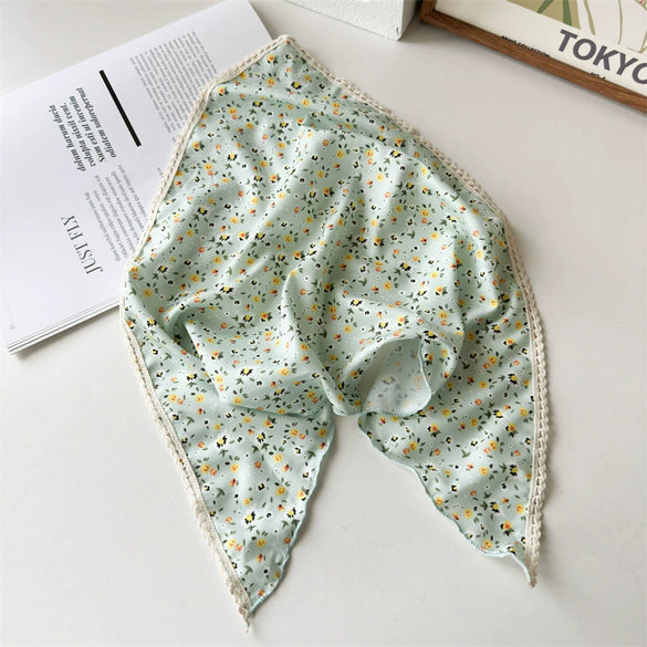 Chiffon Fabric Geometric Pattern Triangle Square Scarf Hair Wrap Hair Band Women's Accessories